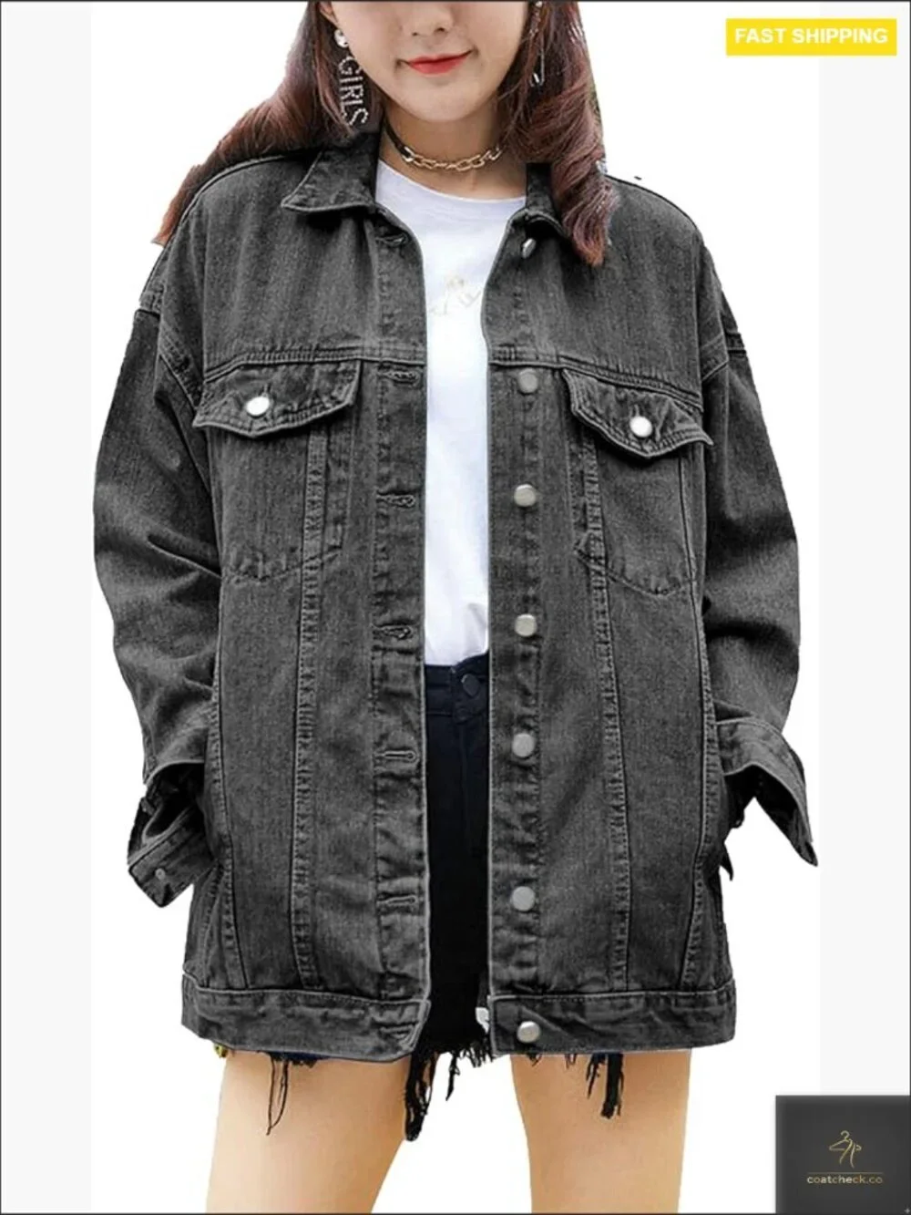 Oversized Mid Long Denim Jacket Jean Biker Coat Classic Vintage